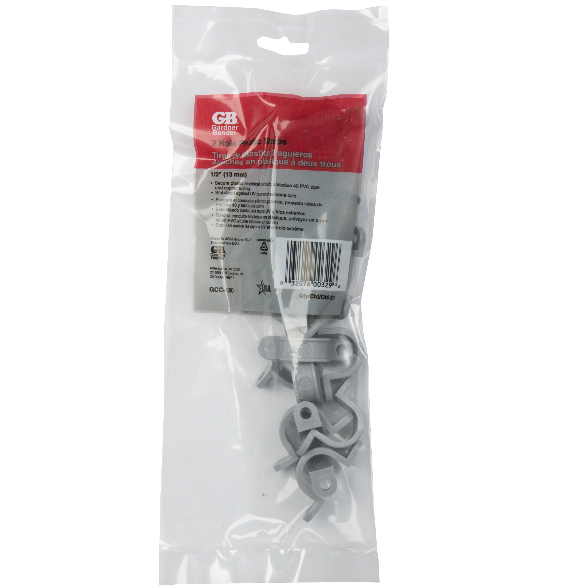 1/2 in (13 mm), Plastic Conduit Strap, Secures Elect Conduit, Sched 40