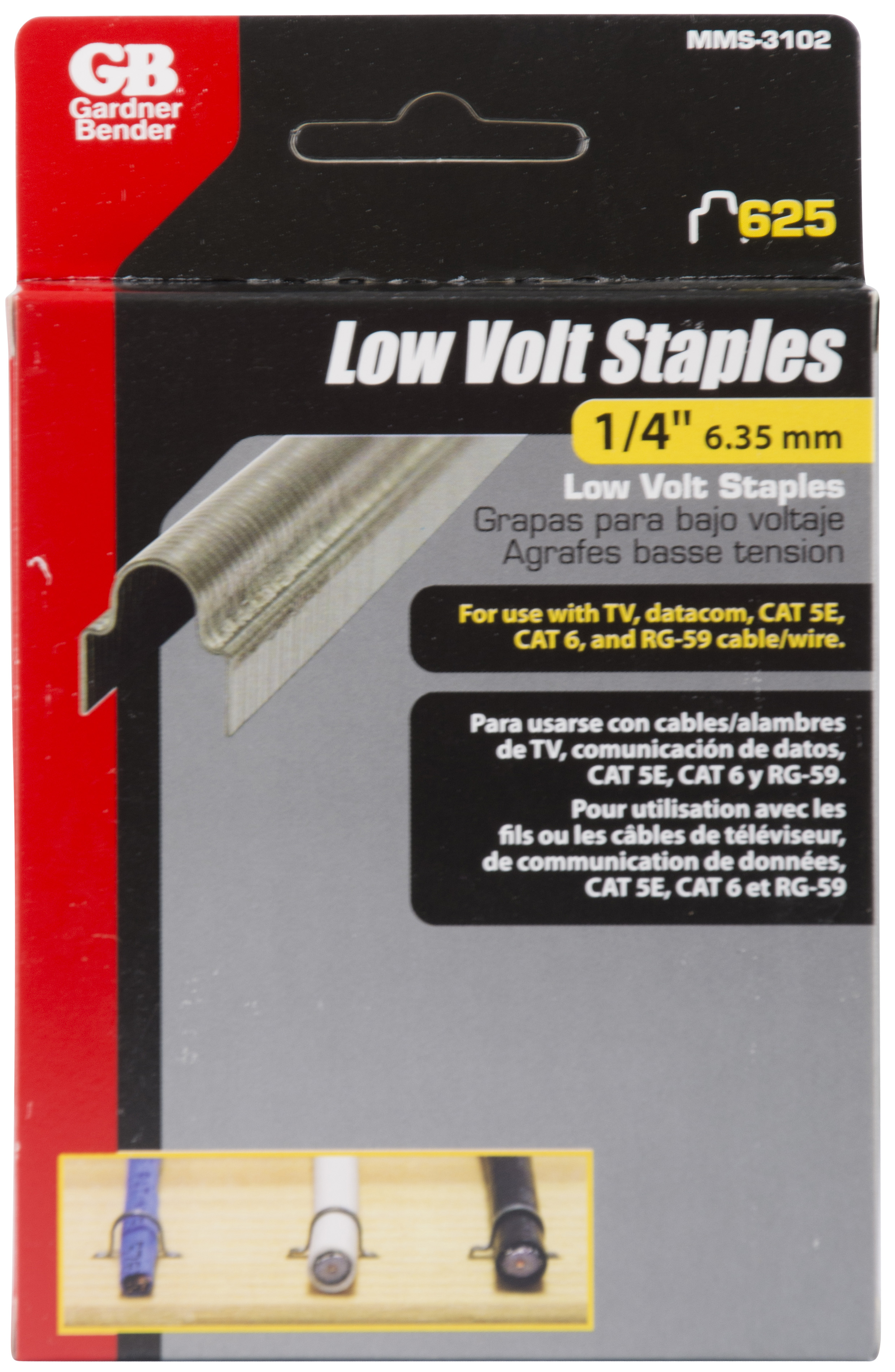 1/4 in (6 mm), Low-Voltage Metal Staple Refill Pk, Use w/GB Low 